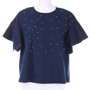 Zara Collection Navy Blue Pearl Embellished Blouse Size XS